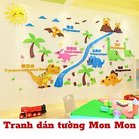 Tranh dán tường Mon Mon - Decal mica 3D gia đình khủng long, thế giới khủng long, tranh trang trí phòng ngủ cho bé