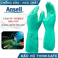 Găng chống hóa chất Ansell 37-175 cấu tạo nitrile chống hóa chất, chống dầu nhớt, có lót thấm hút mồ hôi tốt (xanh lá)