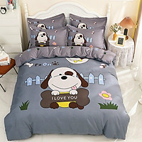 Bộ Chăn Ga Gối Cotton Magic Hoạt Hình 3D Chó Xám