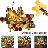 High Stained Glass Suncatcher Bee Window Panel Hanging Decorations 18x13cm