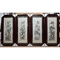 Tranh dân gian Đông Hồ- Bộ tứ quý TÙNG CÚC HỒNG MAI -đen trẵng