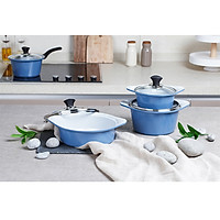 Bộ 4 nồi bằng đá Ceramic: nồi 1 tay cầm 18cm, Nồi 2 tay cầm 20-22-24cm tặng 1 cặp nhấc nồi sillicon (Nồi)
