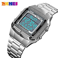SKMEI 1381 Men Analog Digital Watch Fashion Casual Sports Wristwatch 2 Time 5 Alarm 3ATM Waterproof Stainless Steel