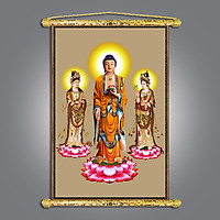 Tranh Phật giáo - Tây Phương Tam Thánh, Chất liệu vải canvas nẹp sáo gỗ, nhiều size , nhiều mẫu hình ảnh sắc nét rực rỡ chân thực.