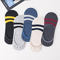 Set 5 đôi Tất Nam đi giày lười cao cấp mẫu sọc ngang, có đệm cao su chống trượt gót