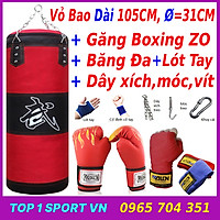 Combo vỏ bao cát đấm bốc boxing 3 lớp + Găng tay đấm bốc boxing hổ vằn + Băng đa cuốn tay - Tặng kèm dây xích + móc treo + vít nở sắt