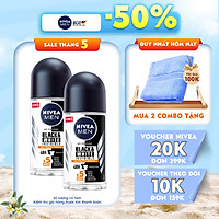 Combo 2 Lăn Ngăn Mùi NIVEA MEN Black & White Ngăn Vệt Ố Vàng Vượt Trội 5in1 (50ml) - 85392