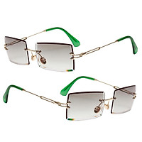 2x Women Rectangle Cut Rimless Sunglasses Retro Tinted Lens Eyewear UV400 Green
