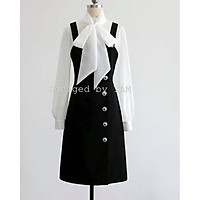 Set áo sơ mi nơ cổ kèm yếm V1005 size S M L- YAM Mini Store