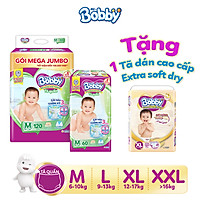 Combo Tã quần Bobby bịch Mega Jumbo + Super Jumbo đủ size M186/L174/XL144/XXL132 tặng 1 tã dán cao cấp Extra Soft Dry XL27