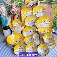 Set Bát Đĩa Mèo Vàng Ngộ Nghĩnh Bát đĩa ăn cơm ăn mì, decor bàn ăn dễ thương B72