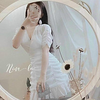 Đầm body nhún eo đuôi cá cổ tim màu trắng dễ thương