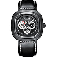 TEVISE T843A Men Automatic Mechanical Watch 24 Hours Display Fashion Casual Timer Leather Strap 3ATM Waterproof Luminous