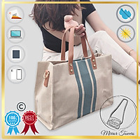 Túi xách vải bố, thiết kế đơn giản nhưng cực kỳ hầm hố, dày dặn, cứng cáp, họa tiết sọc chuyên nghiệp, đựng giấy a4