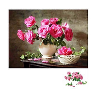 Tranh Đính Đá BÌNH HOA KHOE SẮC (ĐÁ ABC CAO CẤP). Kích Thước: 60cm x 50cm