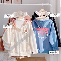 áo khoác nỉ nữ NÓN 2 LỚP phong cách cực cute THÊU GẤU HOT TREND 2022, áo khoác Nỉ kéo khoá thêu hình gấu 2 nón, Áo Khoác Nỉ Khoá Kéo Hình Gấu Unisex Mặc Ấm, Áo KHOÁC NỈ thêu Gấu CHẤt nỉ cotton dày dặn có lót lông