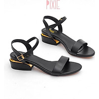 Giày Sandal 3cm Quai Mảnh Đế Vuông Viền Kim Loại Màu Đen Pixie X429