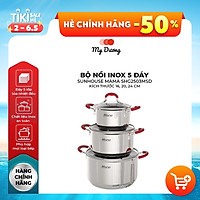 Bộ Nồi Inox 5 Đáy Sunhouse Mama SHG2503MSD (16 - 20 - 24 cm)