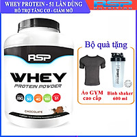 Combo Sữa tăng cơ giảm mỡ Whey Protein Powder của RSP hương Chocolate hộp 51 lần dùng hỗ trợ tăng cơ, giảm cân đốt mỡ, phục hồi cơ bắp & Bình lắc 600ml (Mẫu ngẫu nhiên) & Áo thun thể thao (Size M 57-68kg)