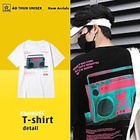 Vải Cotton Áo Thun Tay Lỡ Unisex Habit 46 - Màu đen trắng