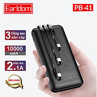 Pin Sạc dự phòng Earldom PB-41 kèm giá đỡ, dung lượng 10.000 mAh gắn cáp 3 đầu tiện lợi, hỗ trợ sạc nhanh 2.1A cho 3 cổng Lightning/TypeC, Micro – hàng chính hãng