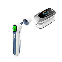 Combo Máy Đo Nồng Độ Oxy Trong Máu SPO2 Contec CMS50D2 và Nhiệt kế điện tử hồng ngoại không tiếp xúc, đo trán và tai Jumper JPD-FR300