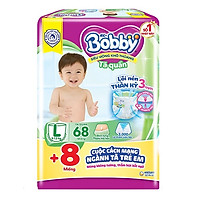 Tã Quần Bobby Đệm Lưng Thấm Mồ Hôi L68 (68 Miếng) - Tặng 8 Miếng Phiên Bản Hè Vui Nhộn