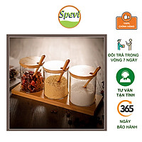 Bộ Hũ Đựng Gia Vị Thủy Tinh Có Muỗng SPEVI Nắp Đậy Bằng Tre Đa Năng, Thiết Kế Sang Trọng - Hàng Chính Hãng