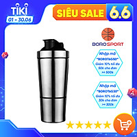 Bình nước thể thao whey shaker tập gym có ngăn đựng bột riêng biệt chất liệu inox 304 CLEACCO dòng HELEMEI - Tặng kèm lò xo lắc