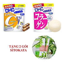 Combo Viên Uống DHC Collagen - Vitamin C Nhật Bản 90 Ngày (Tặng Kèm 2 Gói Bột Cần Tây Sitokata)