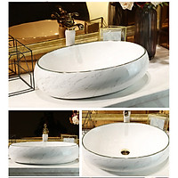 CHẬU LAVABO SỨ HỌA TIẾT VÂN ĐÁ CAO CẤP RN206
