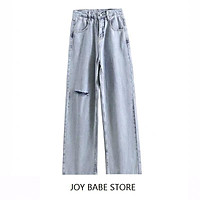 QUẦN JEAN DÀI ỐNG RỘNG LƯNG CAO RÁCH - QUẦN BÒ NỮ CULOTTES SUÔNG N- T 49