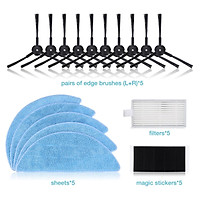Premium ILIFE Accessories Vacuum Cleaner 25PCS Cloth Mop Vacuum Cleaner Replacement for ILIFE Robot V3 V3 V5 V5S V5S Pro (10 Brushes + 5 Sponge + 5 Filter Cloths + 5 Fasteners)