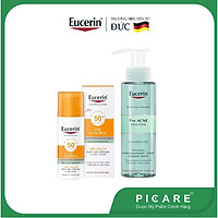 Combo Eucerin cho da nhờn mụn kem chống nắng Sun Oil Control SPF50+ 50ml & sữa rửa mặt Pro Acne Cleansing Gel 200ml