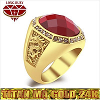 NHẪN TITAN NAM MẠ VÀNG CON RỒNG ĐÁ ĐỎ ĐẸP | NHẪN NAM TITAN