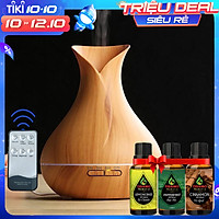 Máy Xông Tinh Dầu Tặng 3 Tinh Dầu Sả Chanh + Bạc Hà + Quế. Máy Khuếch Tán Tinh Dầu Có Remote Điều Khiển Từ Xa Chuyên Dụng Xông Tinh Dầu Cho Phòng Lớn