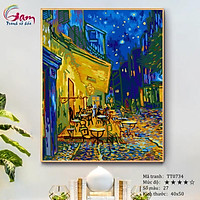 Tranh sơn dầu số hoá tự vẽ trừu tượng - Mã TT0734 Quán cà phê đêm ở Arles Van Gogh