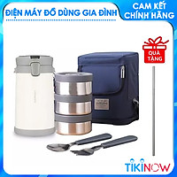 Bộ Hộp Cơm Giữ Nhiệt Lock&Lock Easy Carry 2L LHC8039 Có Túi (1 Hộp 720ml, 2 Hộp 420ml Kèm 1 Bộ Muỗng Và Nĩa) Kèm Ống Hút Inox 304
