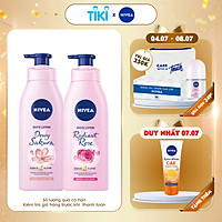 Bộ đôi dưỡng thể Hương hoa Sữa Dưỡng Thể Dưỡng Trắng NIVEA Hương Anh Đào Dewy Sakura (350ml) - 85703 & Sữa Dưỡng Thể Dưỡng Trắng NIVEA Hương Hoa Hồng Radiant Rose (350ml) - 85707