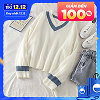 Áo Len Dài Tay IELGY Áo Len Nữ Đi Lại Mùa Thu Dáng Rộng Cổ Chữ V Màu Trắng Phù Hợp Với Mọi Loại