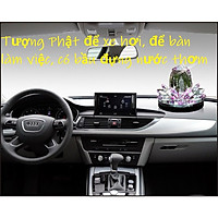 Combo tượng Quan Thế Âm Bồ Tát, để xe ô Tô, để bàn làm việc, Chất liệu Pha Lê, Hợp kim mạ vàng, cao 10cm, Có bầu chứa nước thơm, Kèm hộp đựng lót Nhung Lụa, Kèm lọ nui7o71c thơm