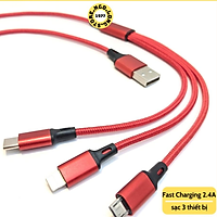 Cáp Sạc Đa Năng Dây dù sạc nhanh 3A Dài 1m2 | Dây Cáp Sạc 3 in1 iphone micro usb type c