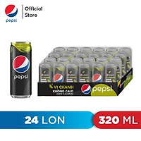 Thùng 24 Lon Nước Uống Có Gaz Pepsi Vị Chanh Không Calo (320ml/Lon)