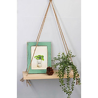 Kệ gỗ treo tường trang trí đa năng treo bằng dây thừng - Kích thước 40x10cm