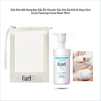Curel - Sữa Rửa Mặt Dạng Bọt Cấp Ẩm Chuyên Sâu Foaming Facial Wash 90ml -Không hộp, tặng kèm 1 túi đựng mỹ phẩm Curel da xịn sò