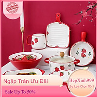 Set Bát ĐĩaDÂU TÂY 8 MÓNBát đĩa ăn cơm ăn mì Trang trí Bếp ăn dễ thương B46