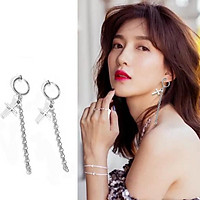 Khuyên tai nam nữ xích thả chữ T kẹp vành hot hit