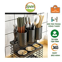 Ống Đũa Inox 304 SPEVI Cao Cấp - Đựng Muỗng Đũa, Đựng Dao Và Các Vật Dụng Nhà Bếp Tiện Lợi, Không Gỉ Sét, Có Thể Để Bàn Hoặc Treo Tường 2 in 1, Có Khay Hứng Nước Dễ Dàng Vệ Sinh - Hàng Chính Hãng