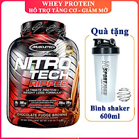 Combo Sữa tăng cơ giảm mỡ Whey Protein Nitro Tech Ripped của Muscle Tech hương Chocolate hộp 42 lần dùng hỗ trợ tăng cơ, giảm cân, đốt mỡ cực mạnh & Bình lắc 600ml (Mẫu ngẫu nhiên)