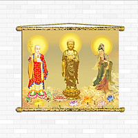 Tranh Liễn Phật Giáo - Tranh Tam Thế Phật – Vải canvas cao cấp nẹp sáo gỗ tự nhiên, nhiều size, nhiều mẫu lựa chọn